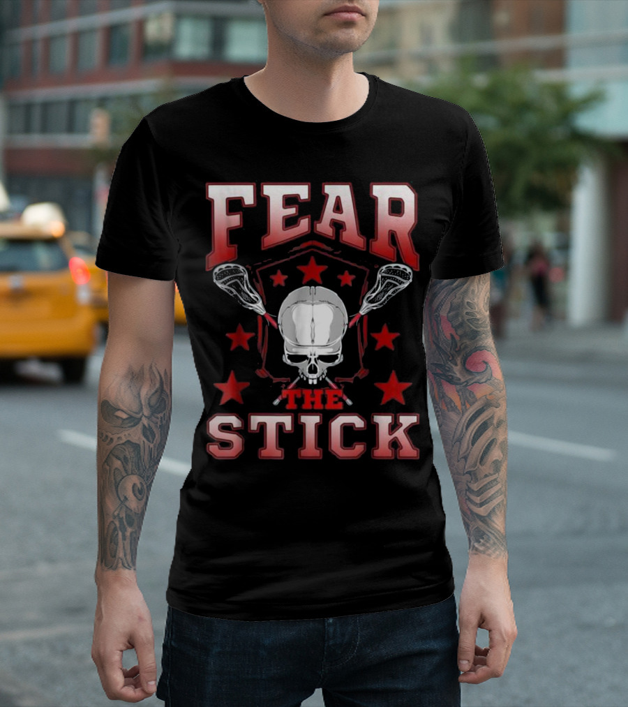 Fear The Stick Lacrosse Skull and Crossed Sticks Iconic T-Shirt