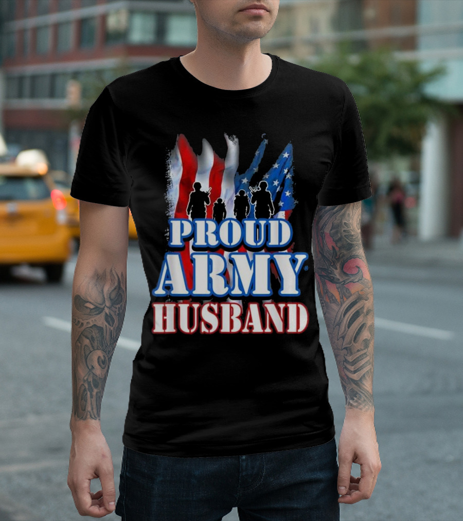 Proud Army Husband American Flag T-Shirt