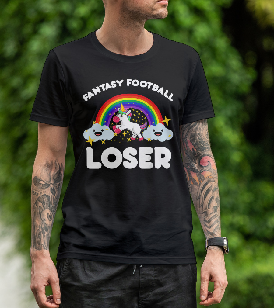 Fantasy Football Loser Rainbow Unicorn Clouds Stars T-Shirt