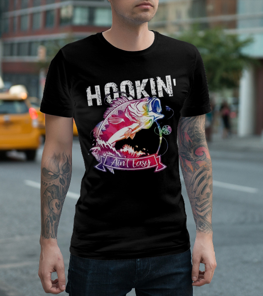 Hookin' Ain't Easy Rainbow Fish Graphic Fishing Lovers T-Shirt