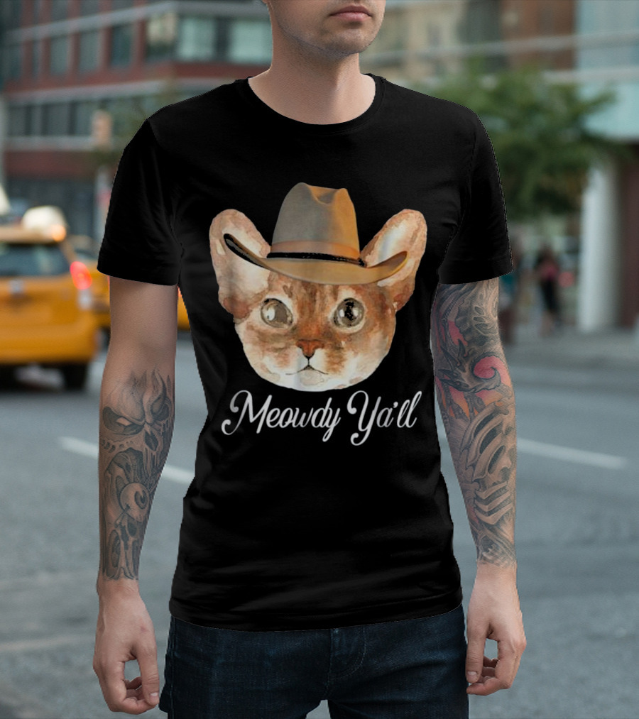 Meowdy Ya'll Texas Cowboy Cat with Hat T-Shirt