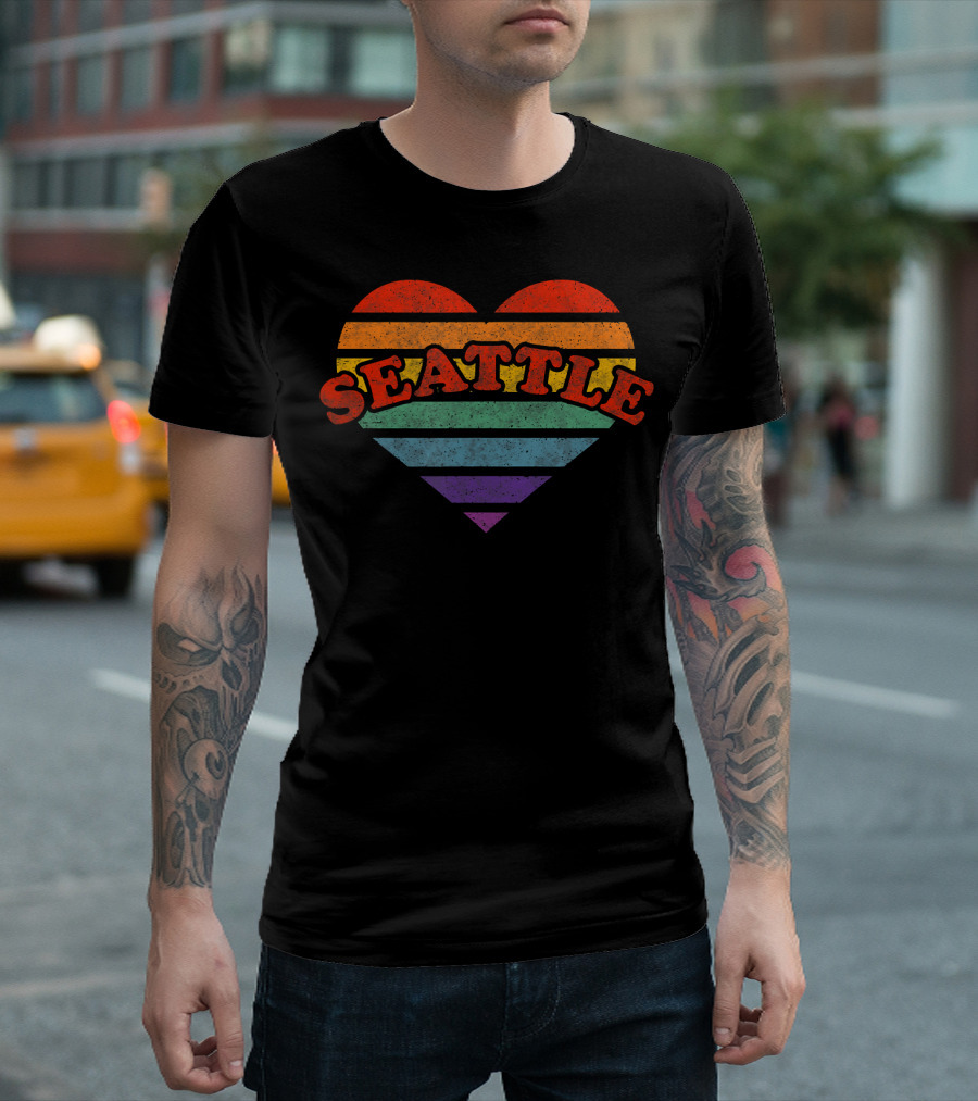 Seattle Retro Rainbow Heart 80s T-Shirt