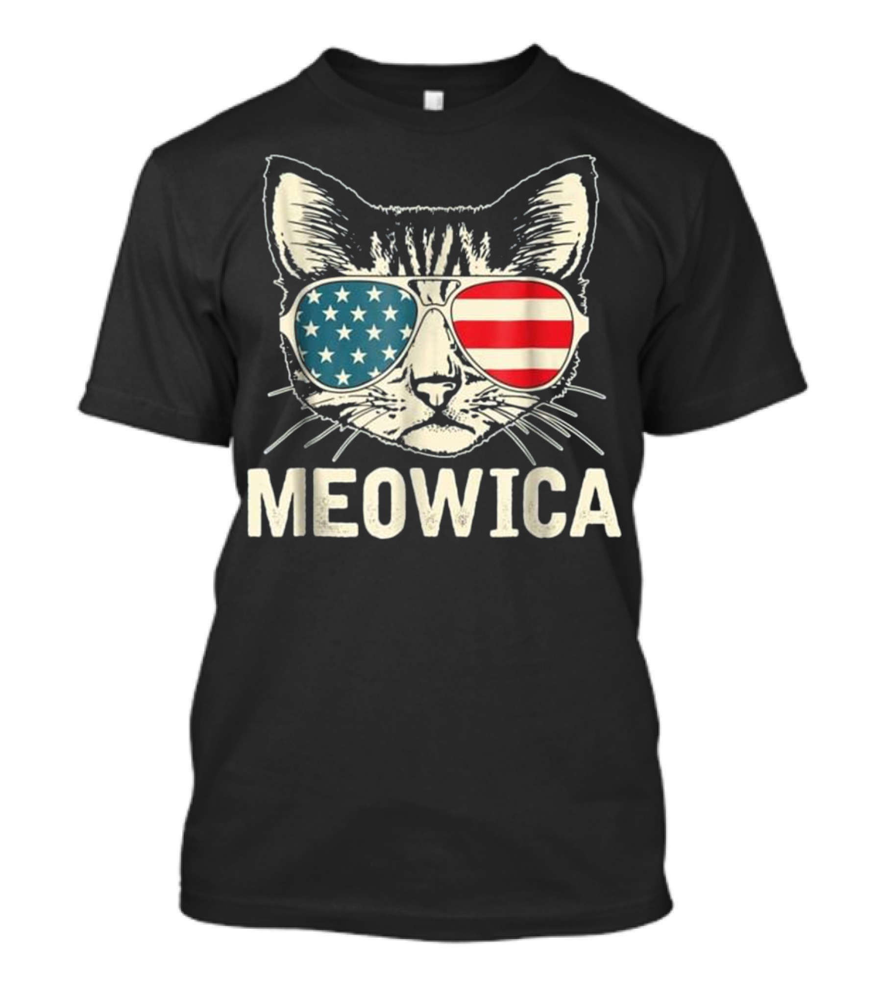 Meowica Cat With American Flag Sunglasses Patriotic USA July 4th T-Shirt
