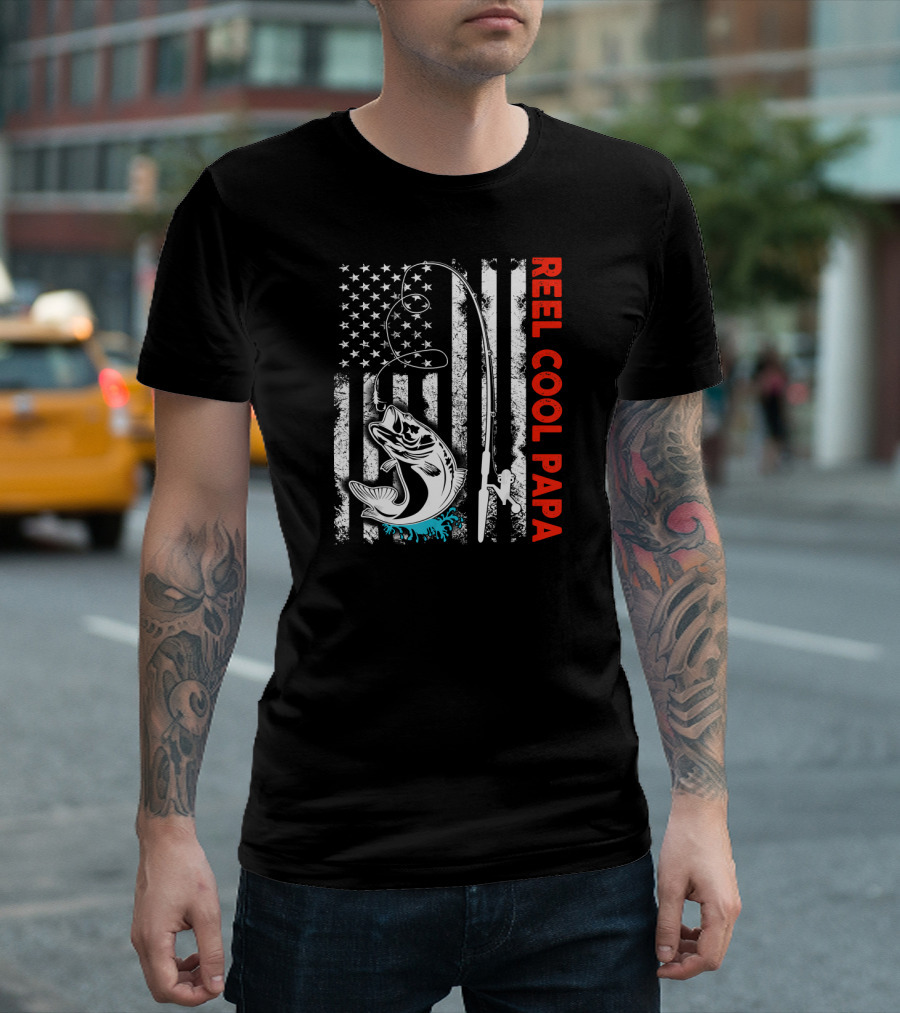 Reel Cool Papa Fishing American Flag T-Shirt