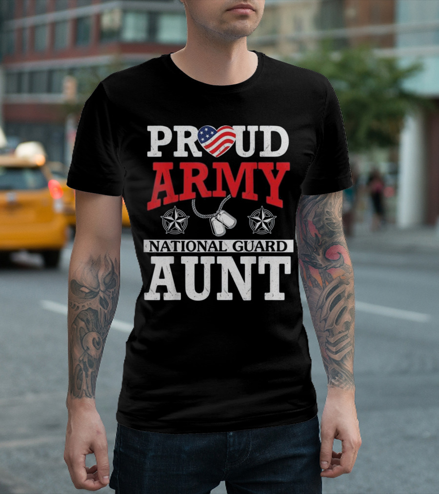 Proud Army National Guard Aunt Dog Tags Star Badge T-Shirt