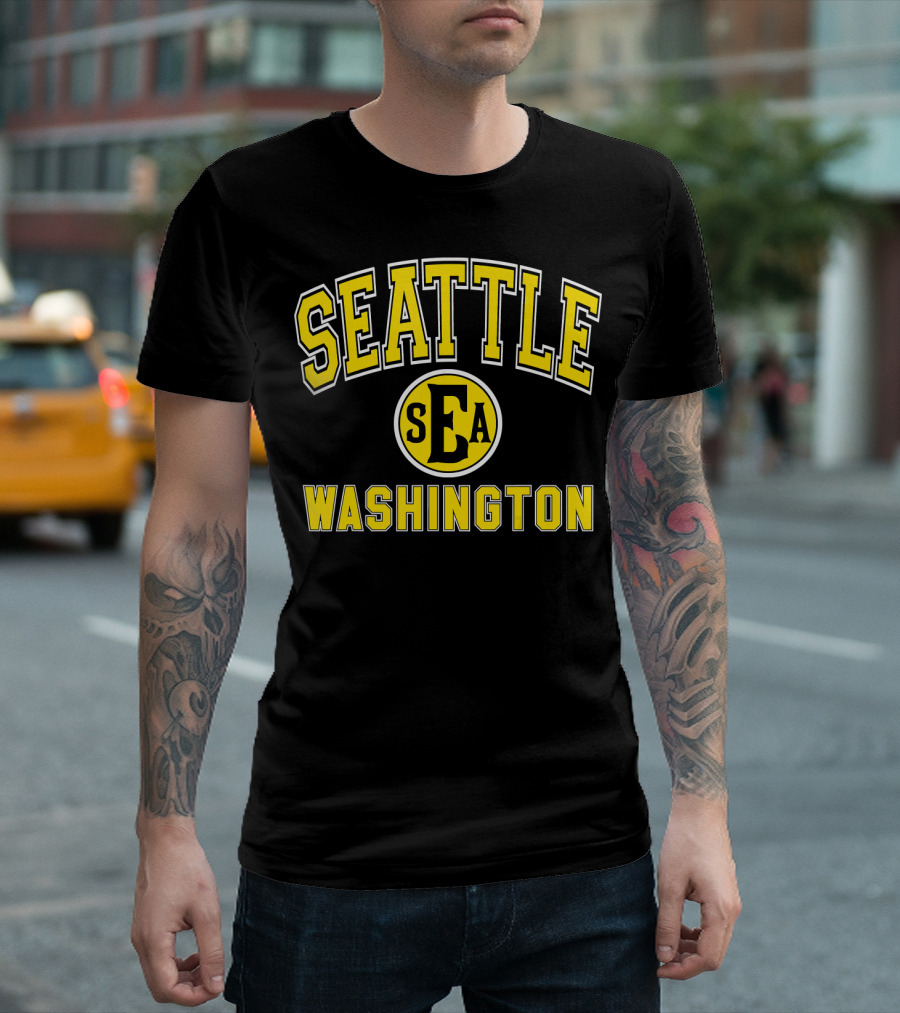 Seattle SEA Washington Varsity Style Green With Yellow T-Shirt