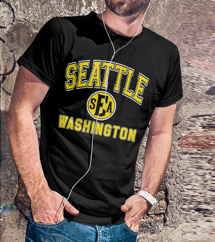Seattle SEA Washington Varsity Style Green With Yellow T-Shirt