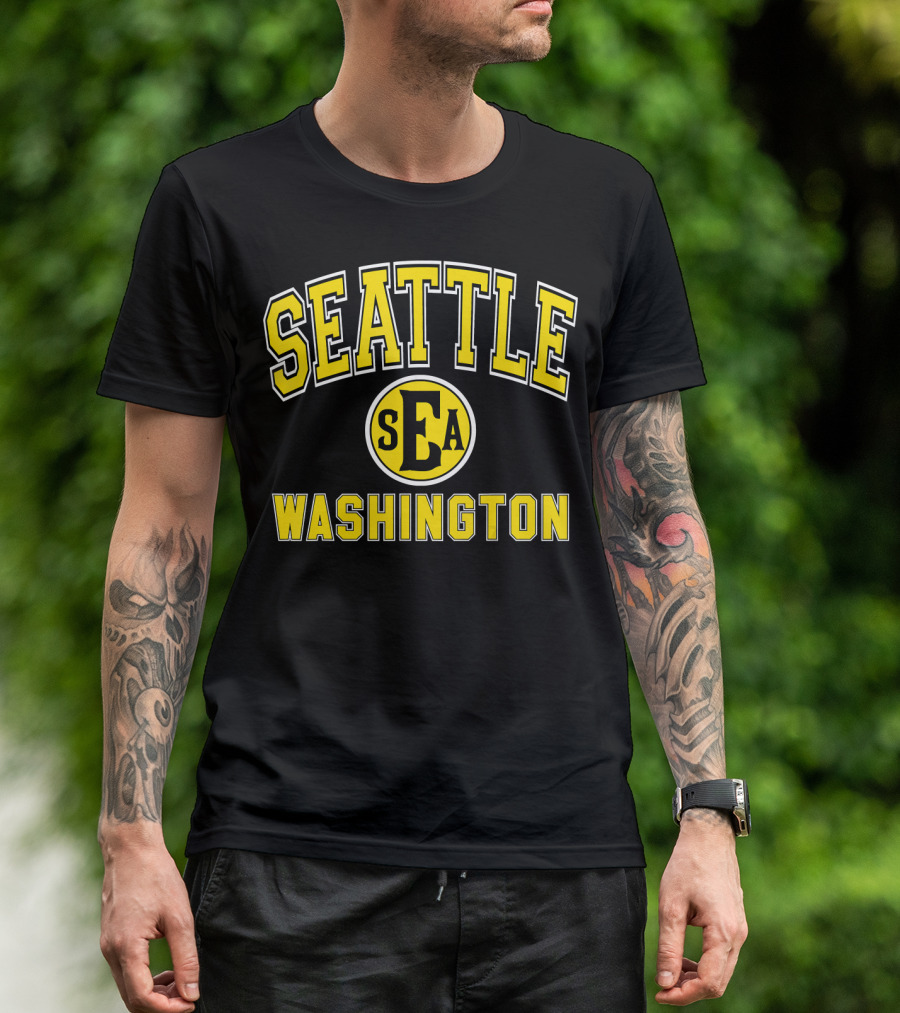 Seattle SEA Washington Varsity Style Green With Yellow T-Shirt