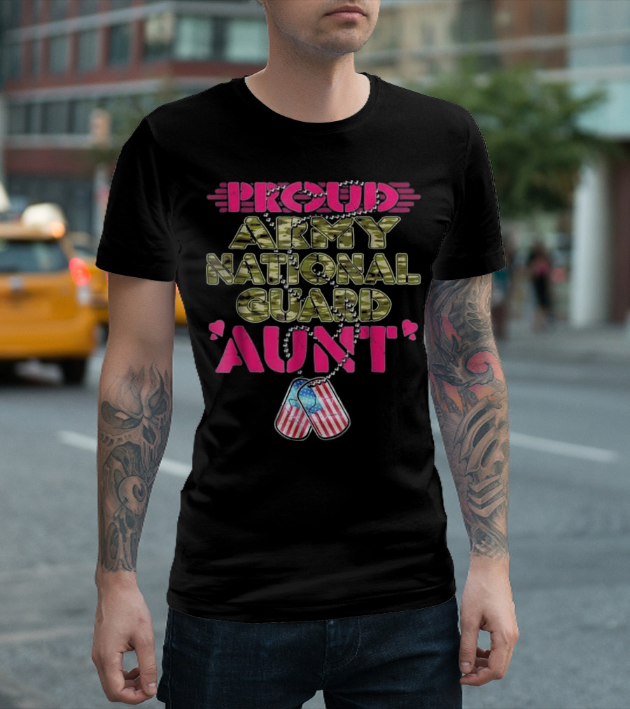 Proud Army National Guard Aunt Military Dog Tags T-Shirt