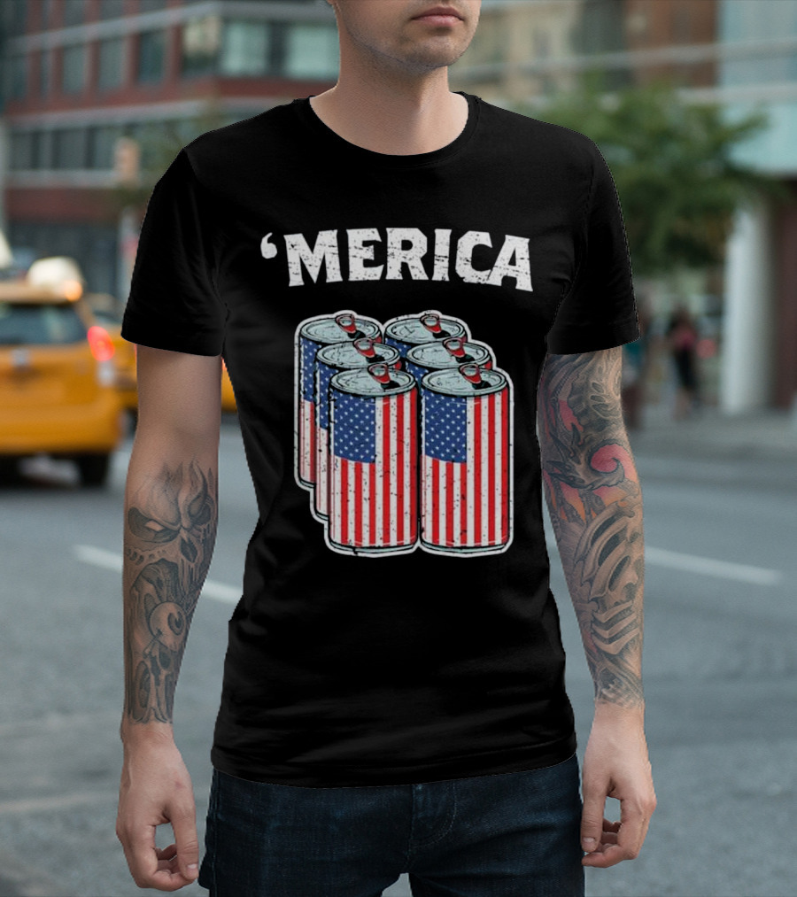 'Merica Beer Pack USA Flag Funny 4th of July T-Shirt