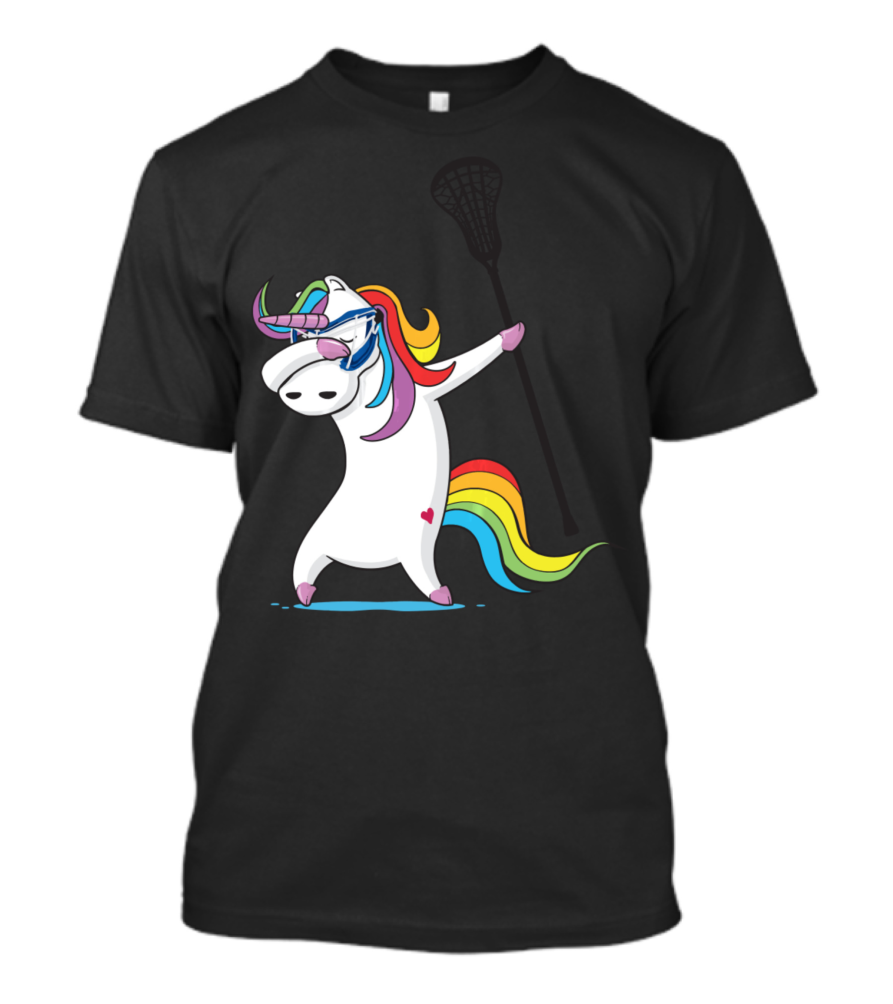 Dabbing Unicorn With Lacrosse Stick Rainbow Mane Girls Funny T-Shirt