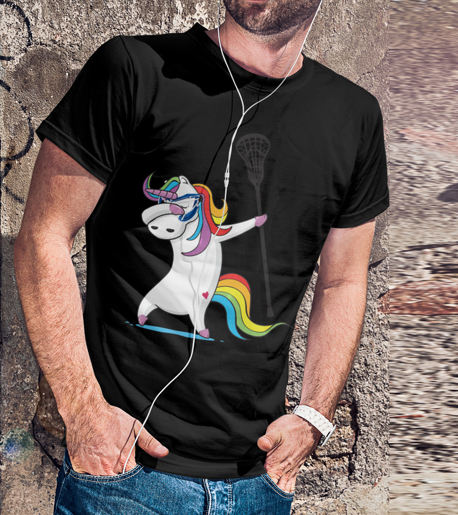 Dabbing Unicorn With Lacrosse Stick Rainbow Mane Girls Funny T-Shirt