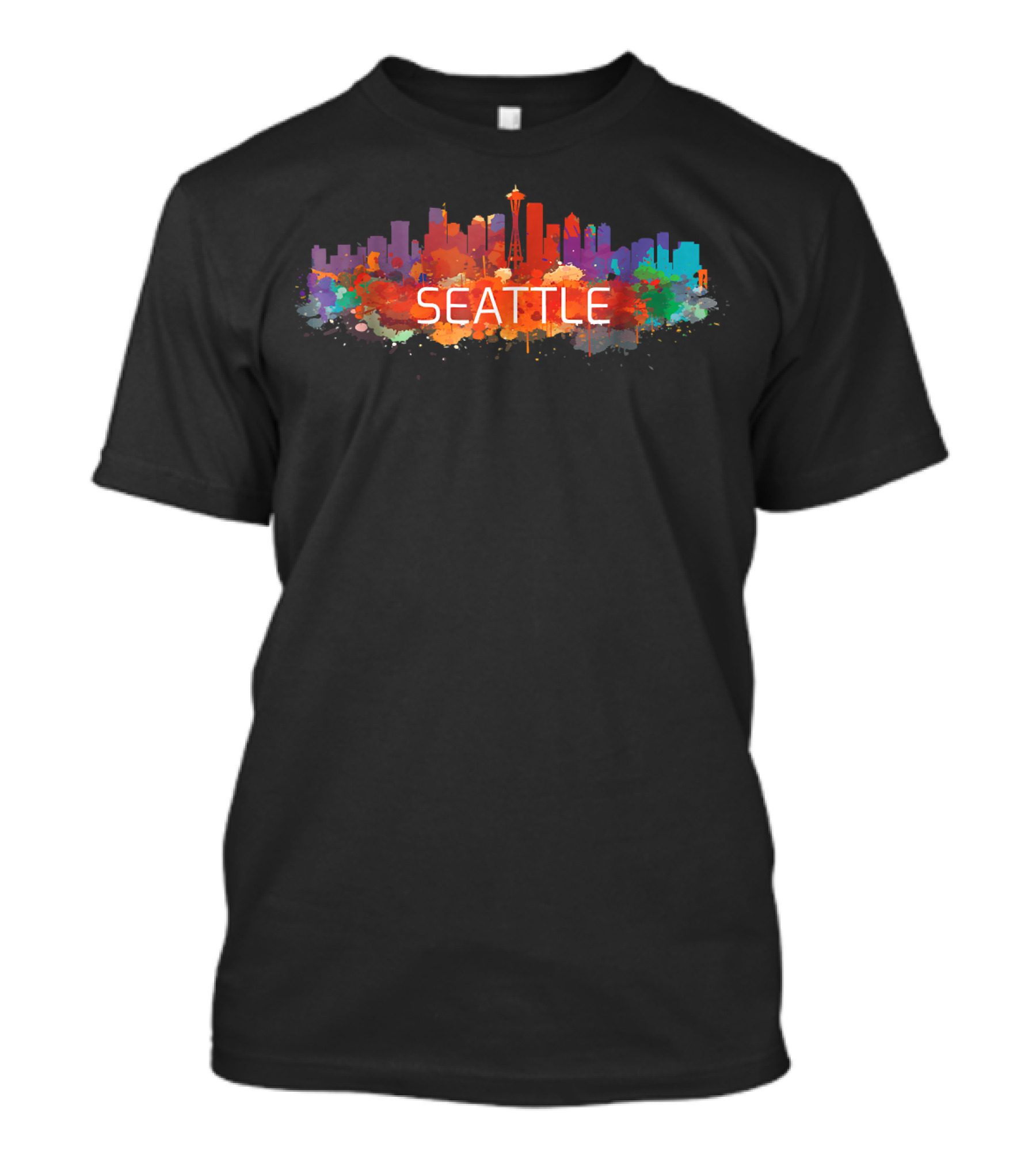 Seattle Washington State Colorful Skyline With Space Needle T-Shirt