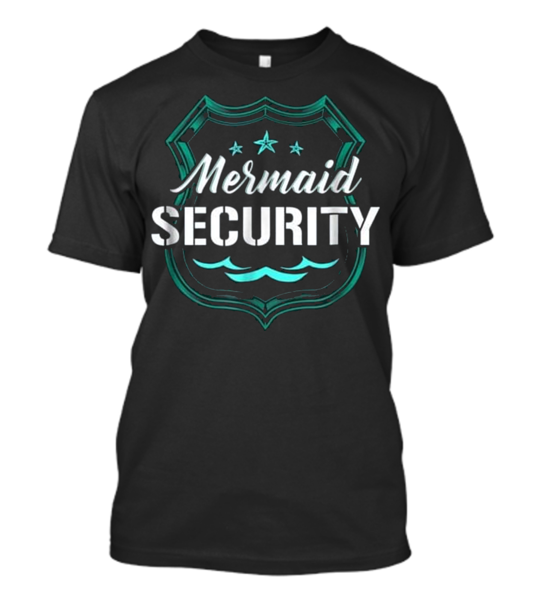 Mermaid Security Dad Son Party Swimming Badge Stars Waves T-Shirt