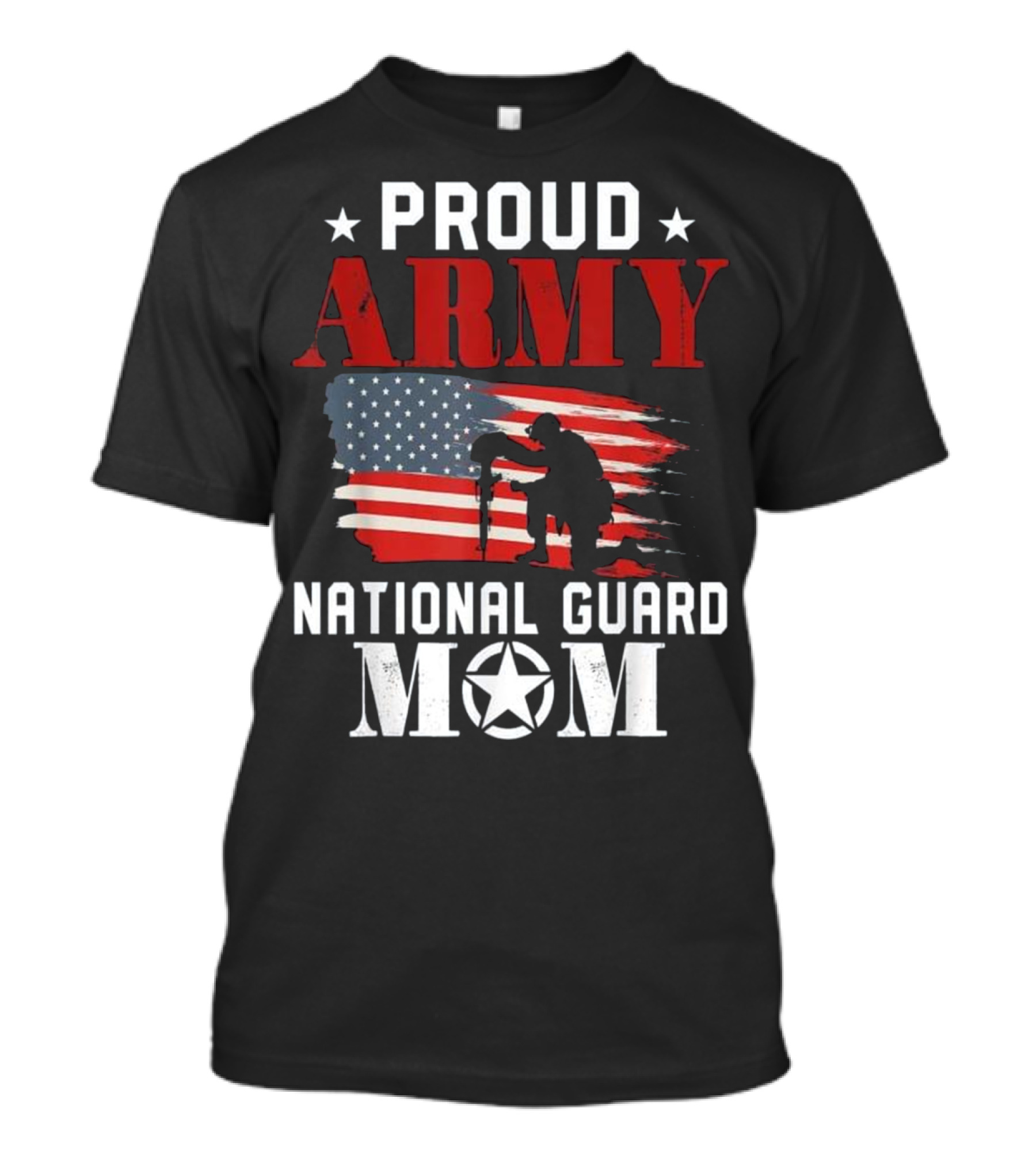 Proud Army National Guard Mom American Flag Soldier T-Shirt