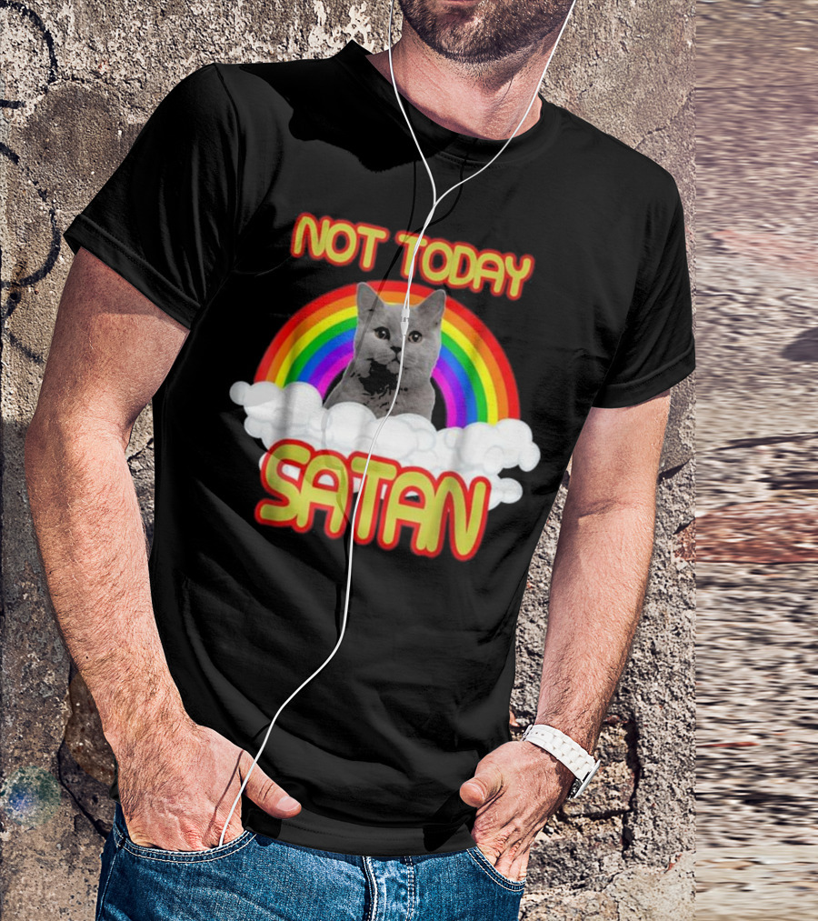 Not Today Satan Rainbow Cat With Clouds And Bright Colors T-Shirt