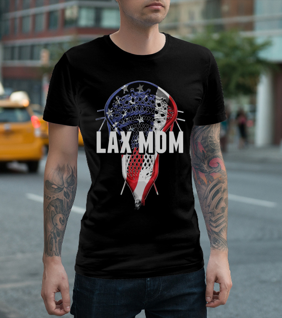 Lax Mom American Flag Lacrosse Stick T-Shirt