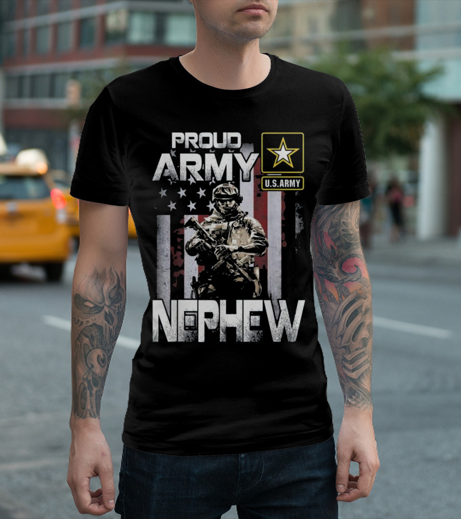 Proud Army Nephew U.S. Army Military Star America Flag Soldier T-Shirt