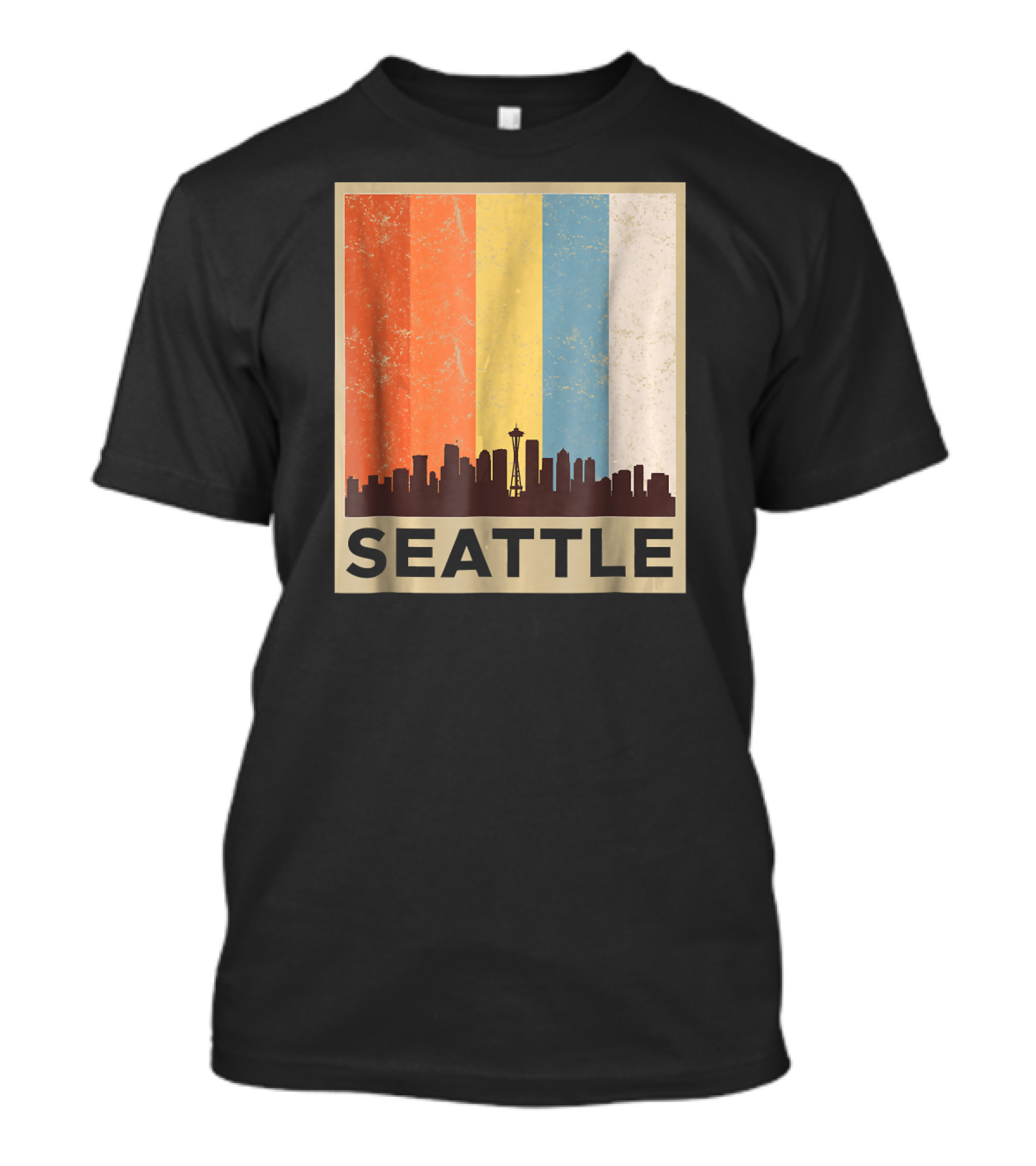 Seattle City Skyline Retro Vint Style Space Needle T-Shirt
