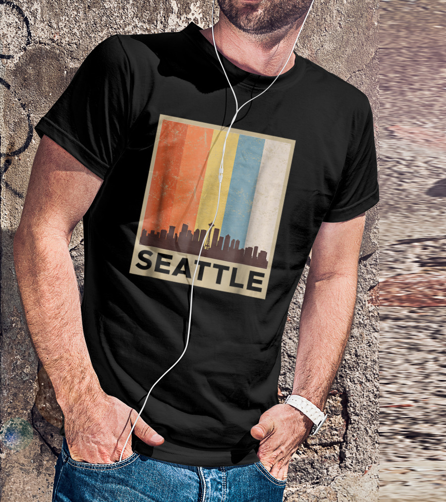 Seattle City Skyline Retro Vint Style Space Needle T-Shirt