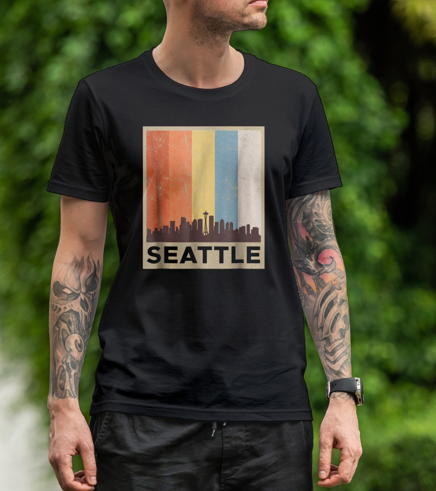 Seattle City Skyline Retro Vint Style Space Needle T-Shirt
