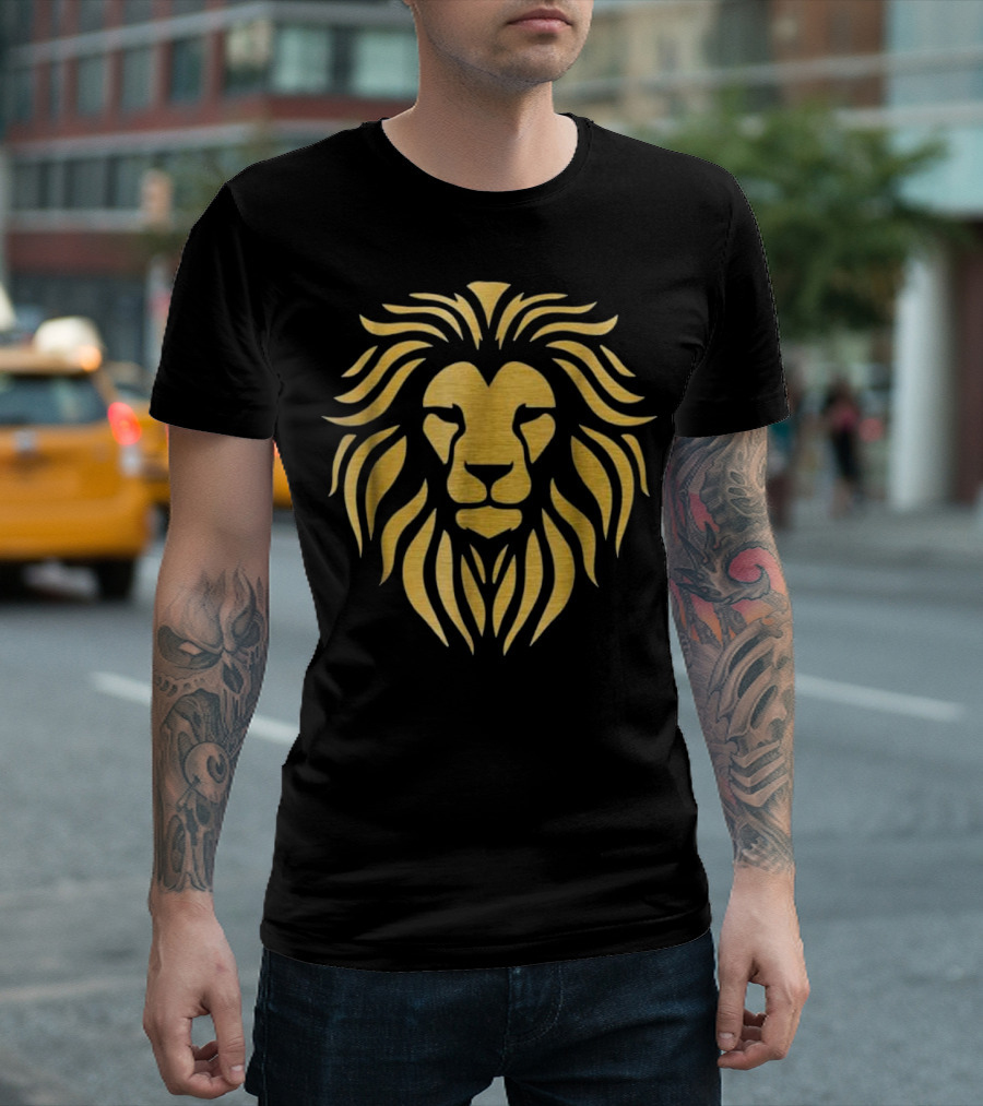 Metallic Gold Regal Lion Mane Jungle Emblem T-Shirt