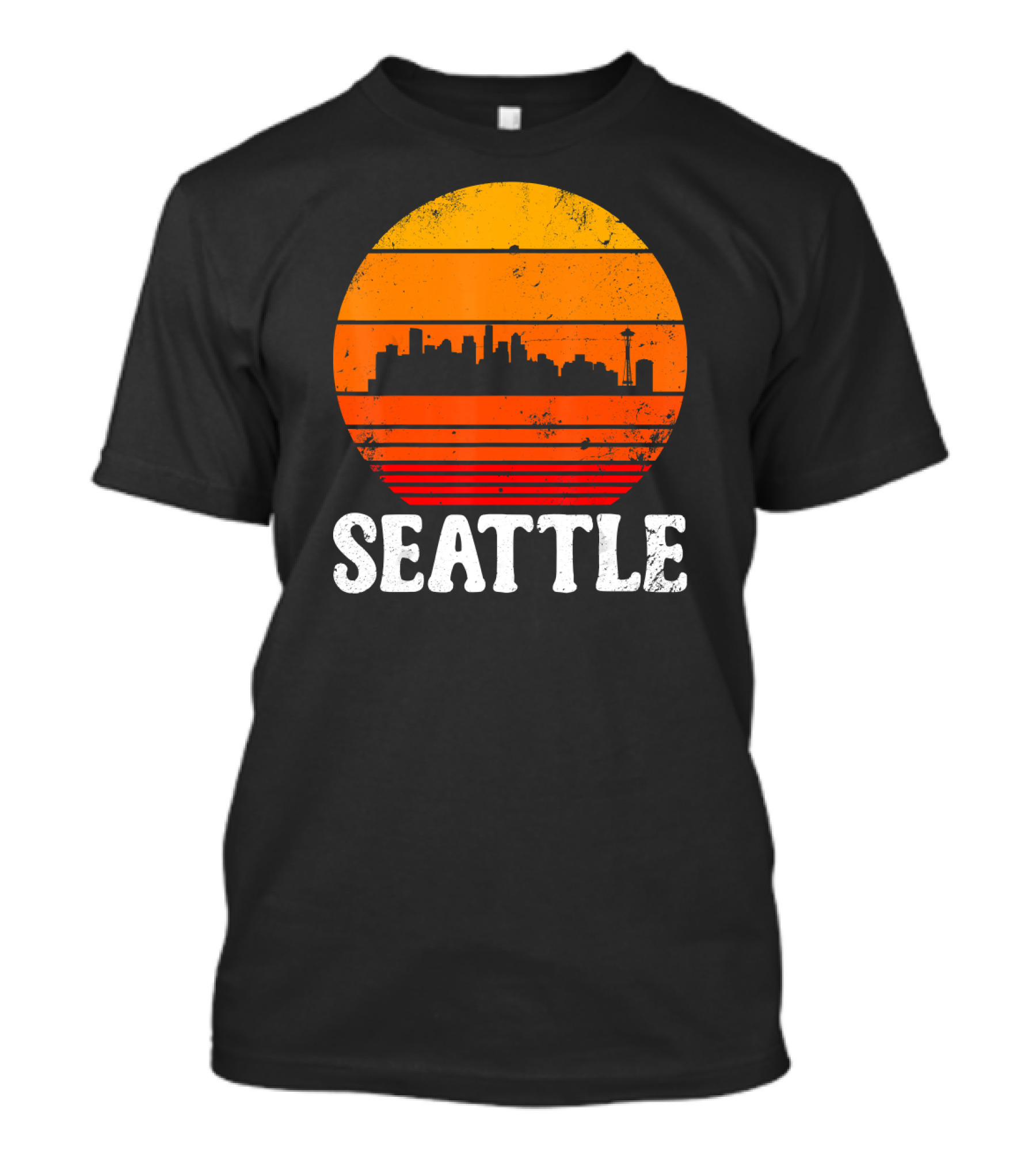 Seattle City Skyline Retro Vintage Sunburst T-Shirt