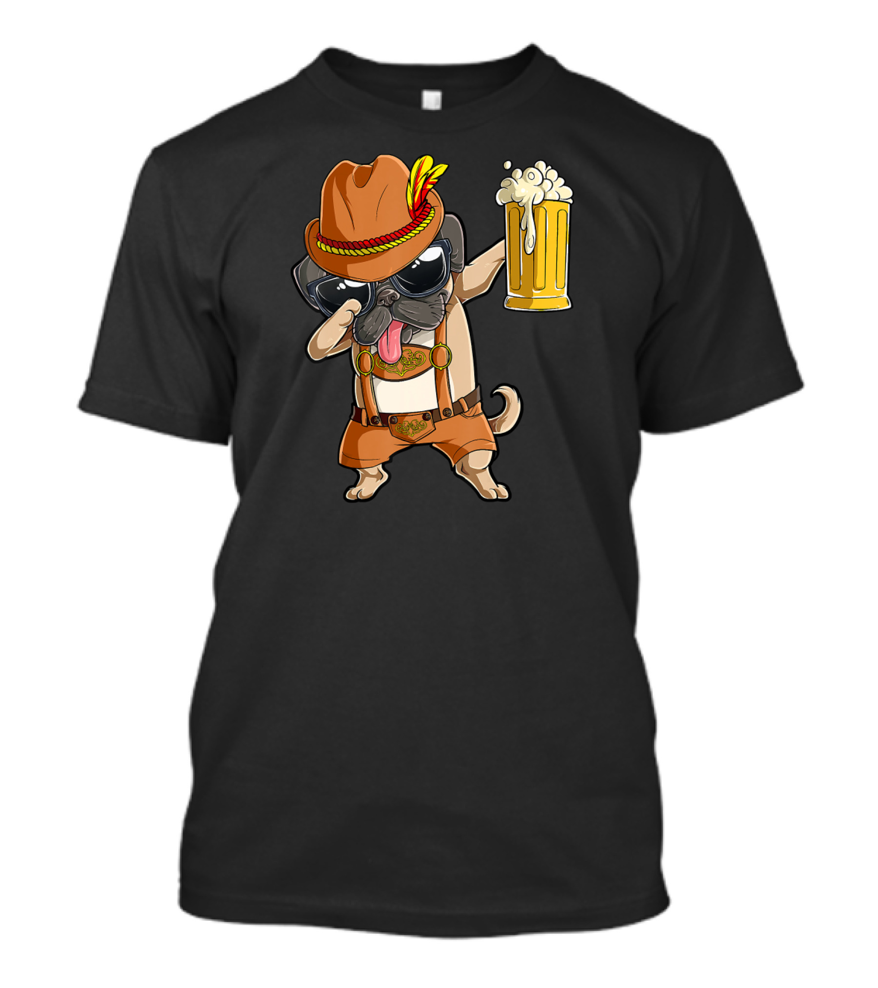 Dabbing Pug Oktoberfest Lederhosen With Beer Mug And Hat T-Shirt