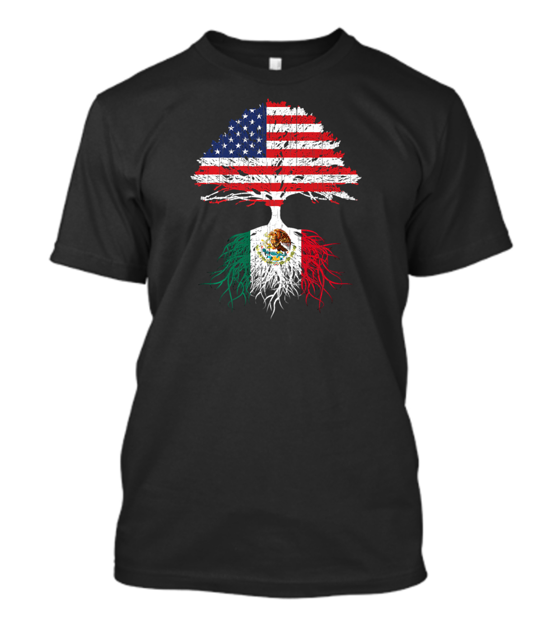 Mexican Roots American Grown Mexico Flag Tree T-Shirt