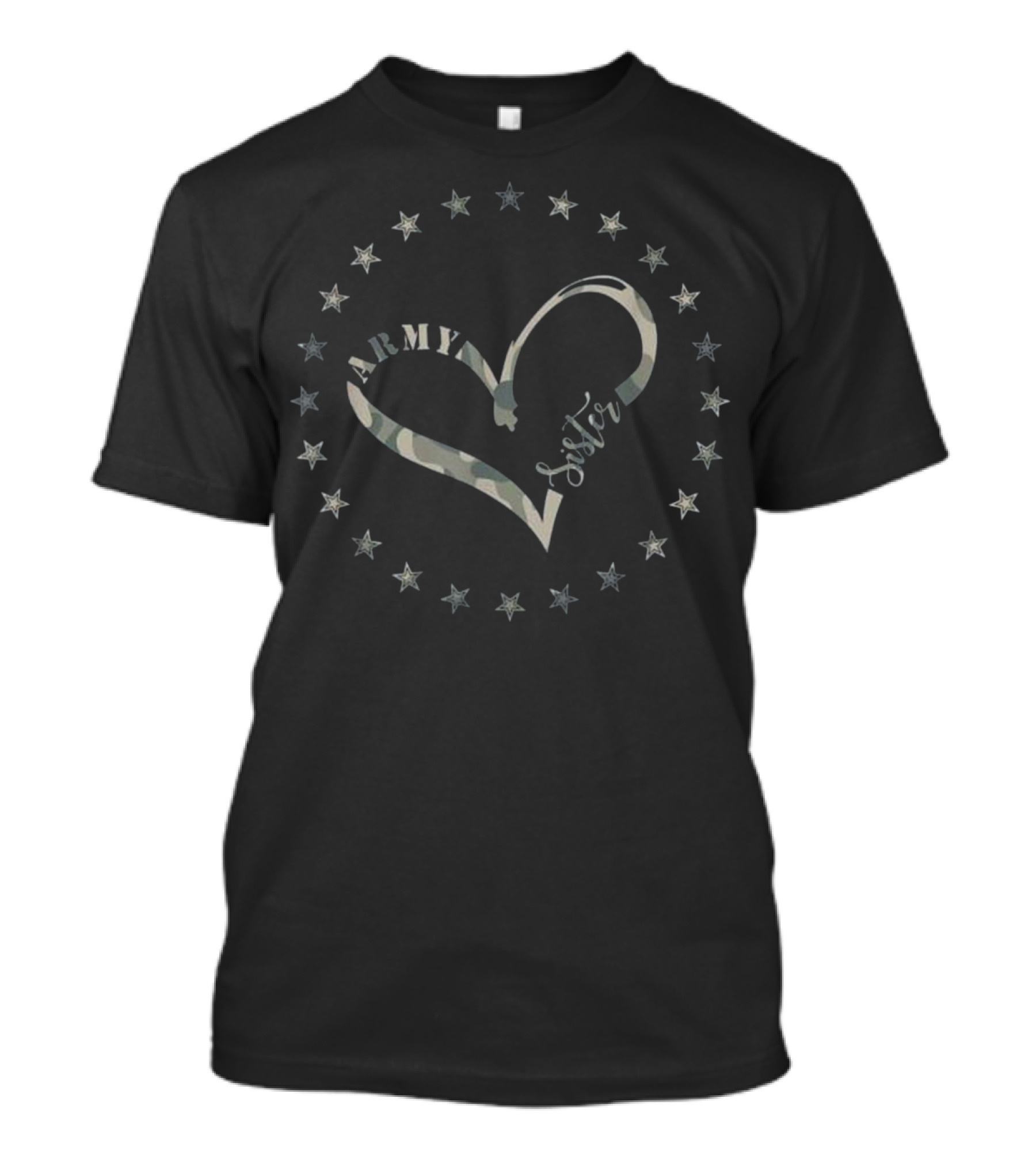 Army Sister Camouflage Heart With Stars T-Shirt