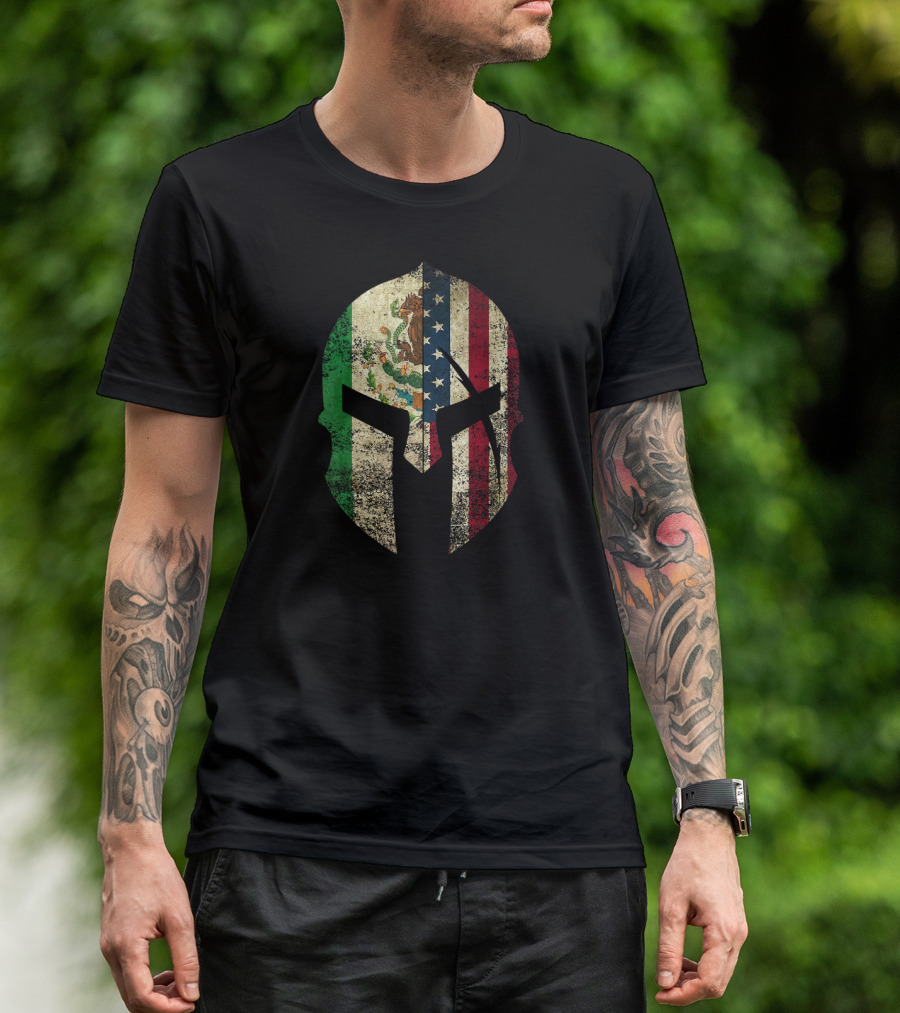 Mexican-American Flag Spartan Helmet Chicano T-Shirt