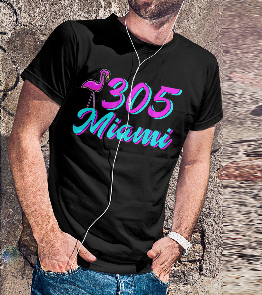Miami 305 Flamingo Dade County South Florida Pink Fl T-Shirt