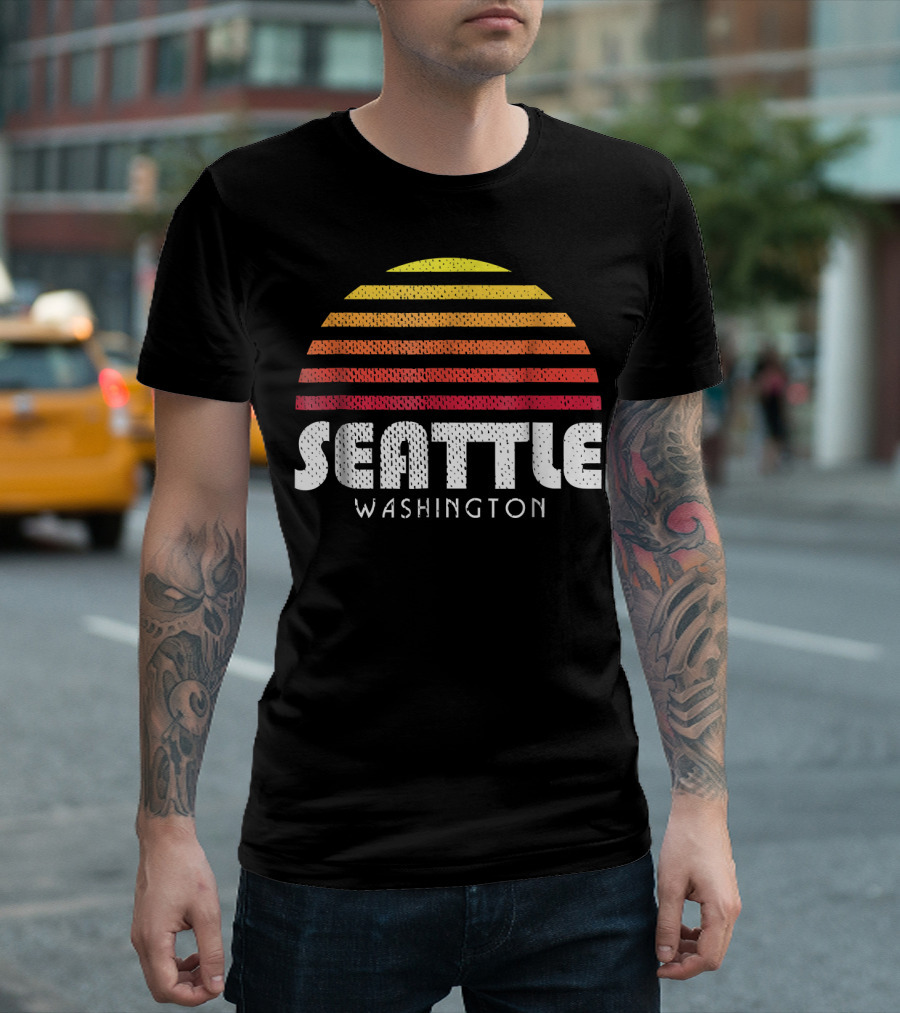 Seattle Washington Retro Vintage Style Sunset T-Shirt