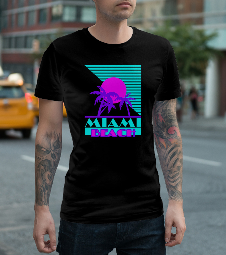 Miami Beach Retro Sun And Palm Trees 80s T-Shirt
