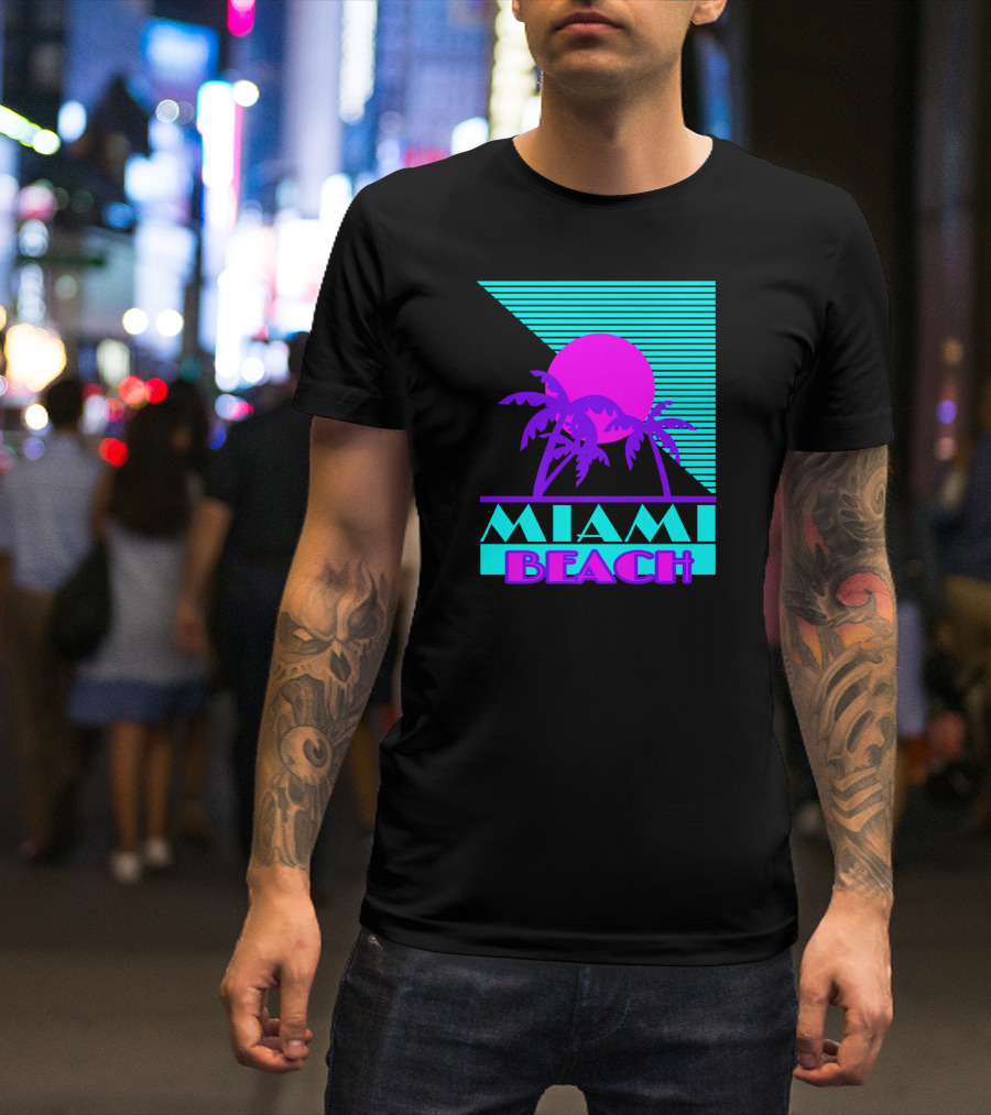 Miami Beach Retro Sun And Palm Trees 80s T-Shirt