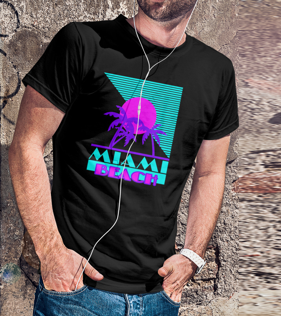 Miami Beach Retro Sun And Palm Trees 80s T-Shirt