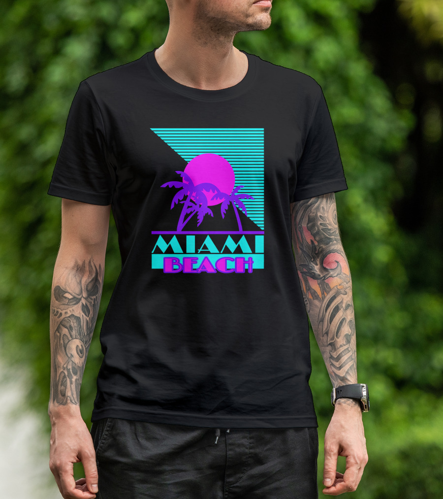 Miami Beach Retro Sun And Palm Trees 80s T-Shirt
