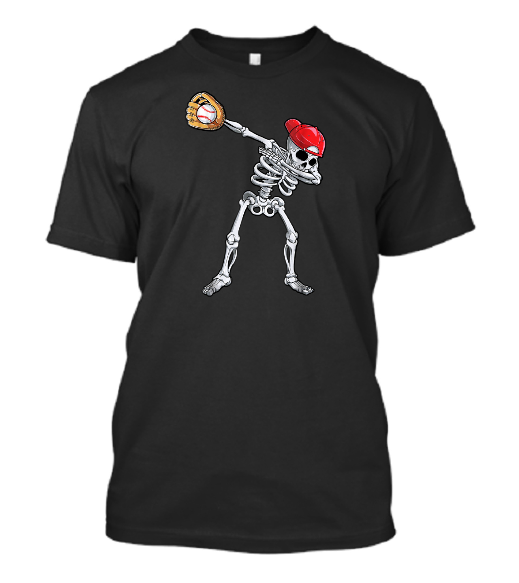 Dabbing Skeleton Red Cap Baseball Halloween T-Shirt