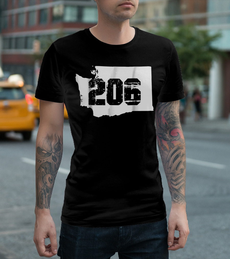 Washington State Map Seattle 206 Area Code T-Shirt