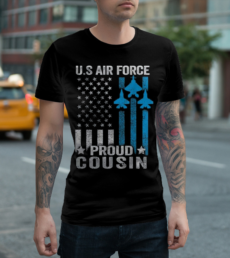 U.S. Air Force Proud Cousin with Fighter Jets and Stars Stripes T-Shirt