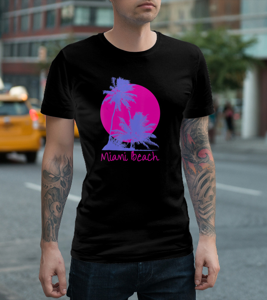 Miami Beach Sunset Palm Trees Souvenir T-Shirt