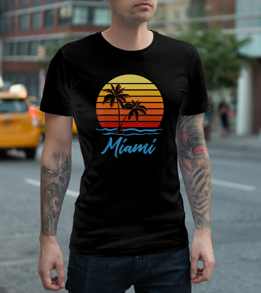 Miami Florida Sunset Palm Trees Beach Sun T-Shirt
