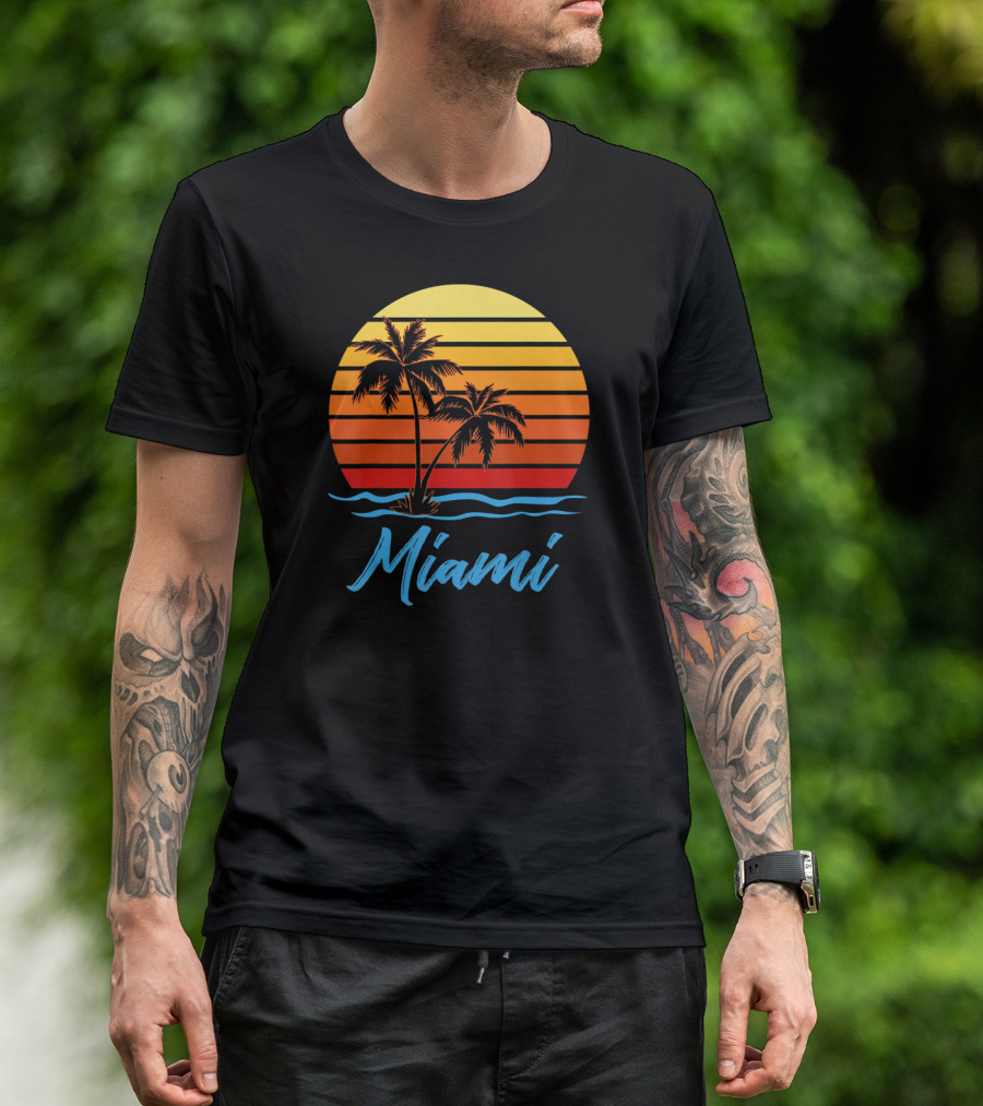 Miami Florida Sunset Palm Trees Beach Sun T-Shirt
