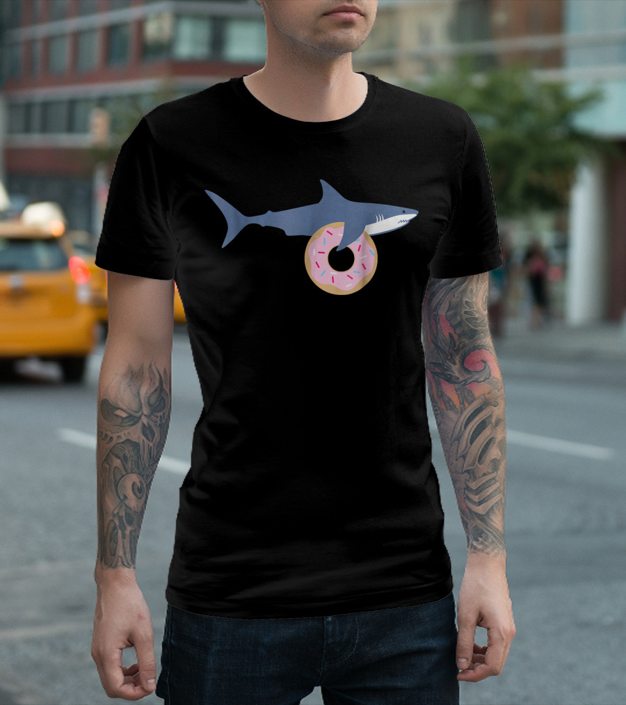 Funny Shark Carrying Donut Cute Food Ki Shark With Donut T-Shirt