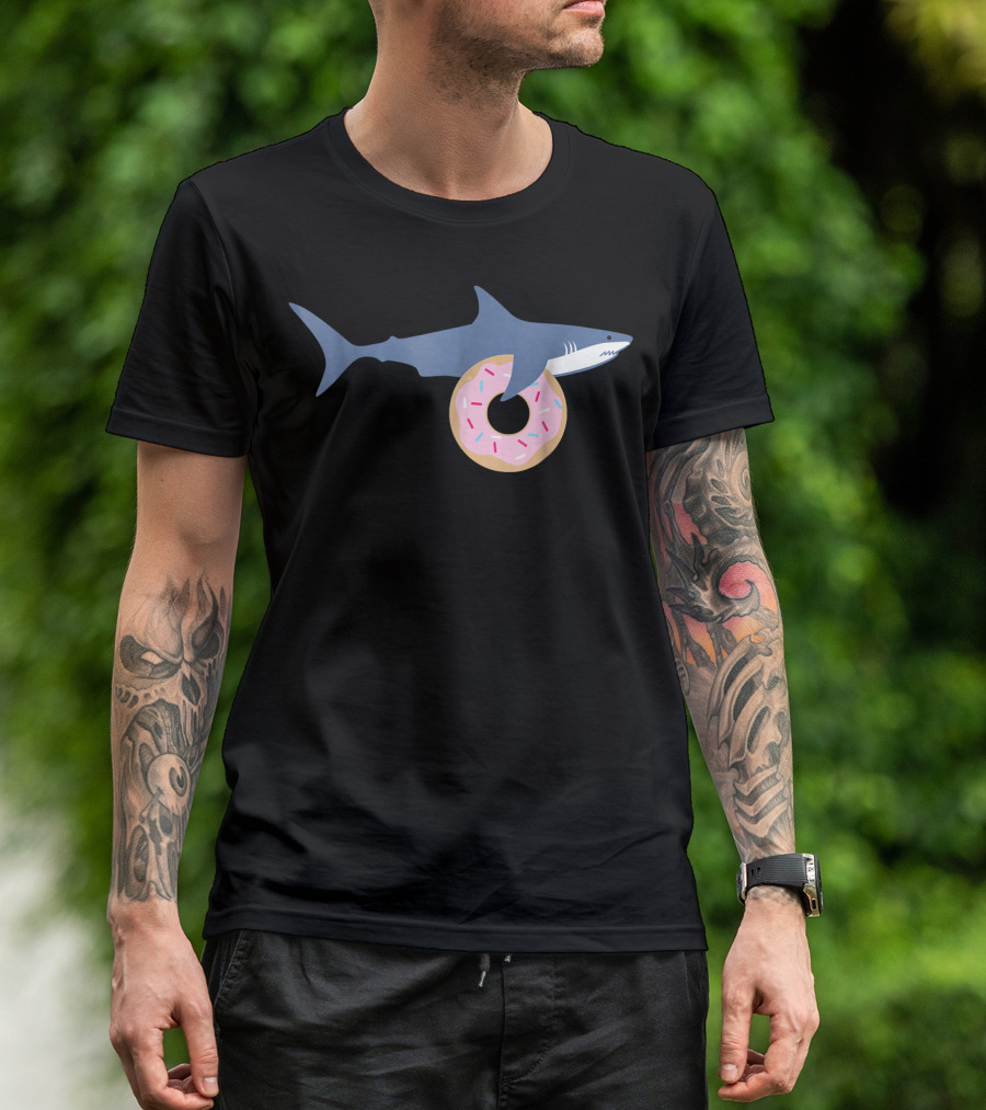 Funny Shark Carrying Donut Cute Food Ki Shark With Donut T-Shirt