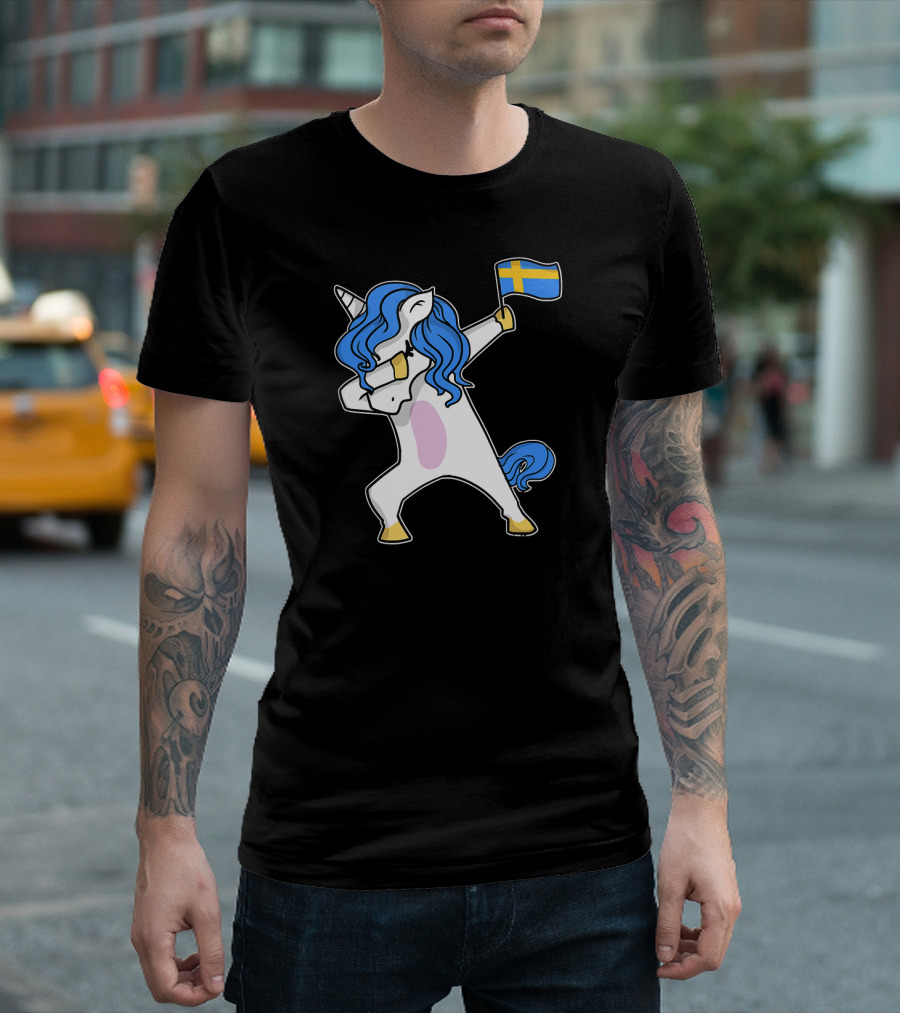 Dabbing Soccer Unicorn with Swedish Flag Sweden Swedish T-Shirt