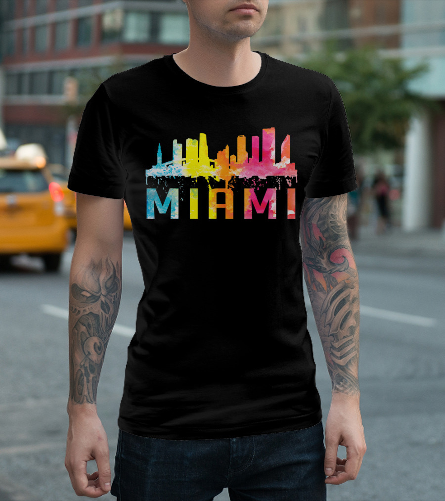 Miami Florida Skyline Watercolor Home State S T-Shirt