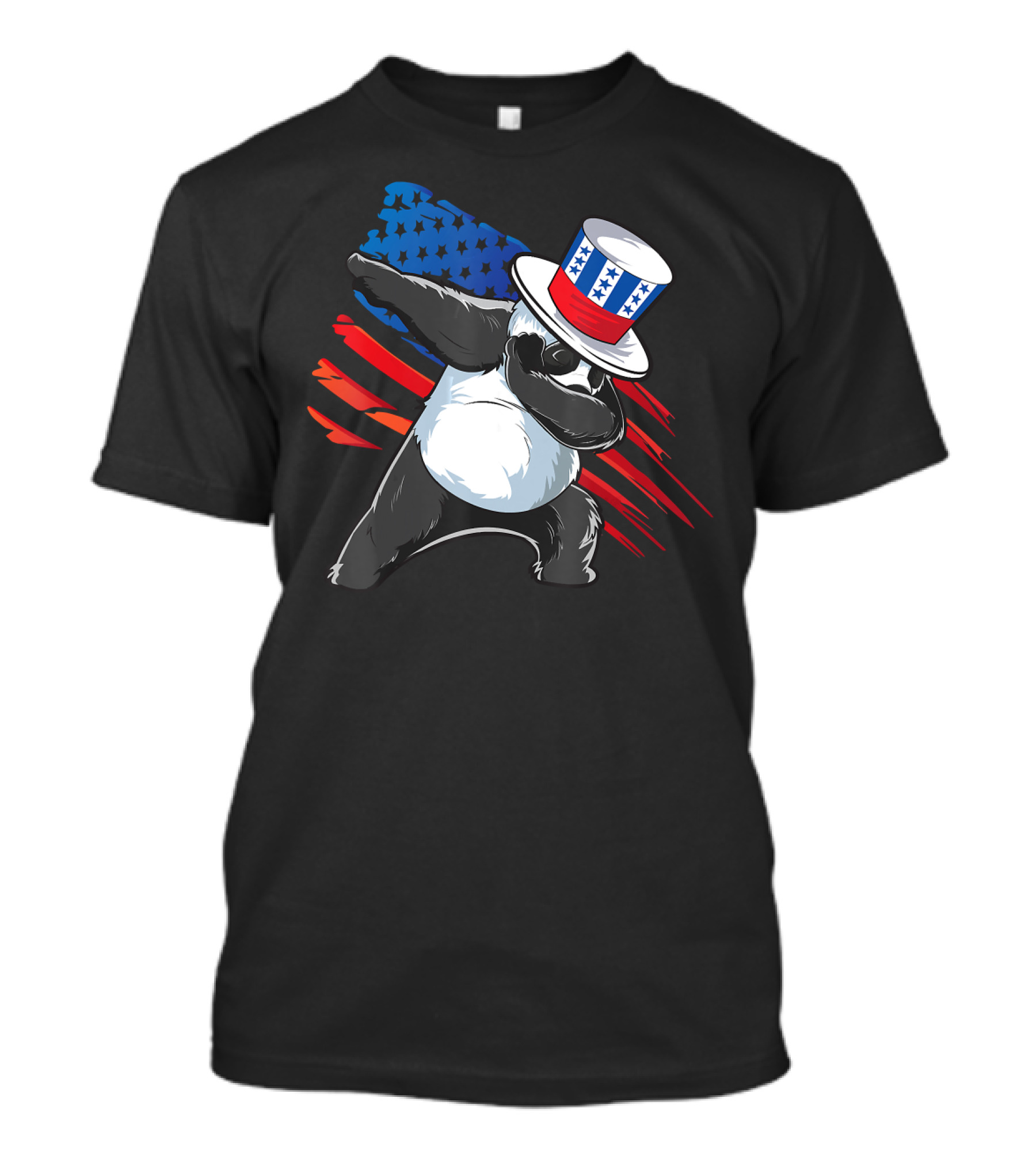 Panda Dabbing In Uncle Sam Hat With American Flag Background T-Shirt