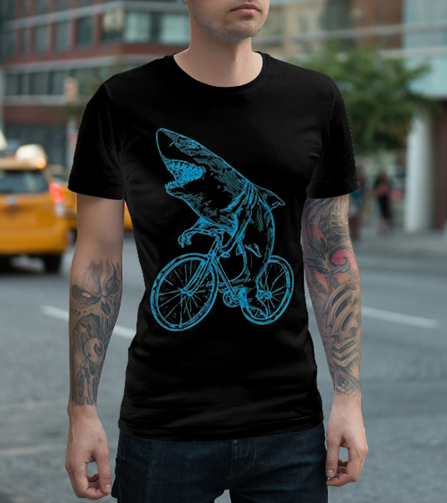SEEMBO Shark Riding Bicycle Cycling Adventure T-Shirt