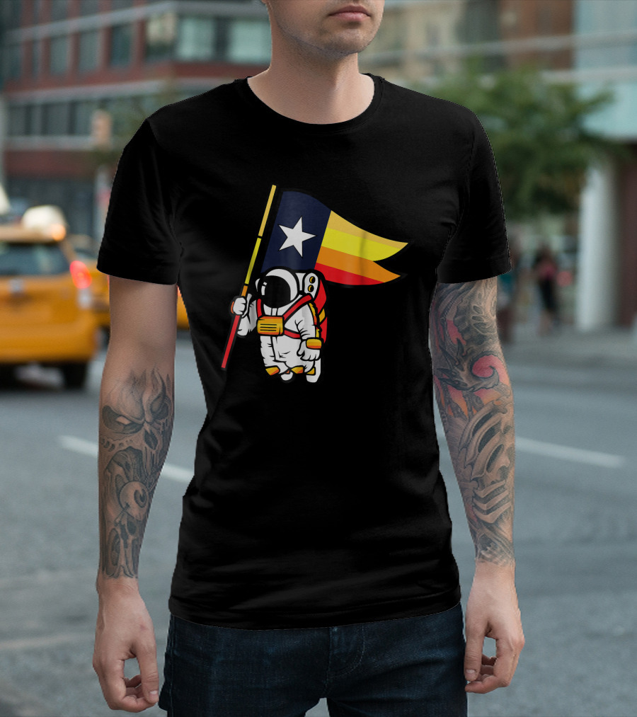 Houston Texas Flag Astronaut Carrying Star Banner T-Shirt